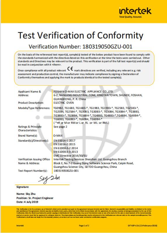 Test Verification of Conformity - Guangdong Samko Technology Co.,Ltd.