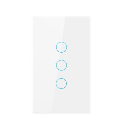 China Glomarket Tuya US standard 3gang APP Control Glass Touch Operated Smart Wifi Light Dimmer Switch for sale