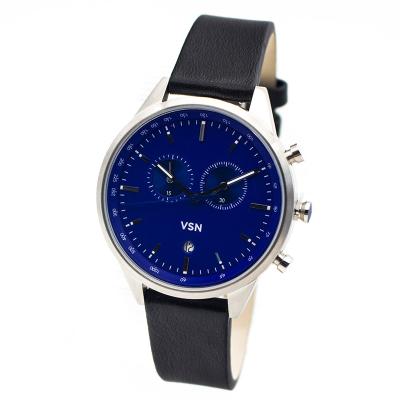 中国 男性用青いダイヤルの柔らかい革卸し売りカレンダーの腕時計 販売のため