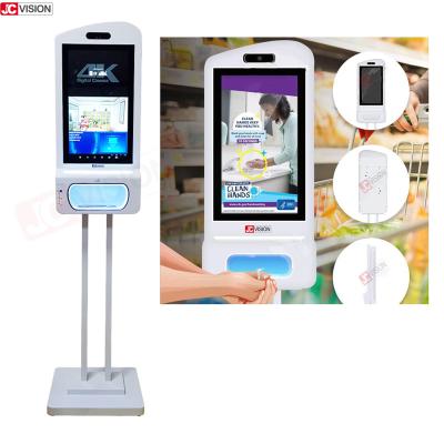 China JCVISION Facial Recognition Temperature Scanner Hand Sanitizer Advertising Kiosk for sale