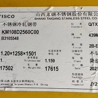 China TISCO 445 Hojas de acero inoxidable ASTM EN DIN Norma UNS S44500 / EN 1.4621 Hojas SS en venta