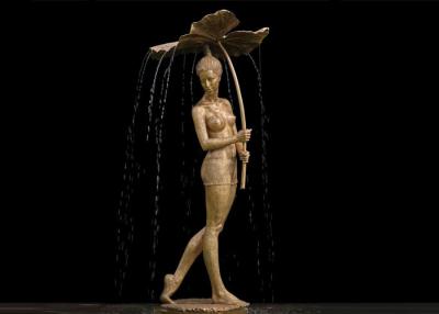China Outdoor Decorative Bronze Ballerina Sculpture With Lotus Leaf Fountain for sale