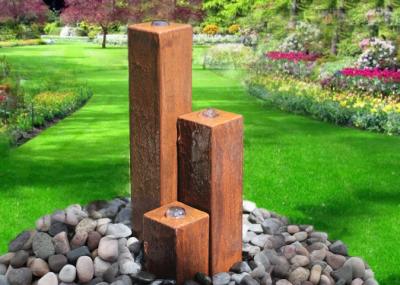China Lawn Corten Steel Water Feature Three Column Shape 50 / 70 / 100cm Size for sale