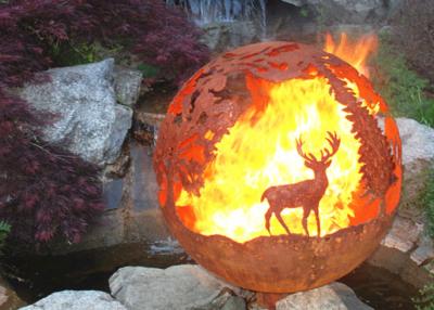 China Corrosion Stability Corten Steel Sphere Fire Pit Deer For Garden Decoration for sale