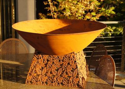 China Contemporary Design Corten Steel Fire Pit Bowl With Leaf Stand Rusty Finish for sale