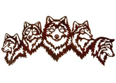 China Vivid Five Wolves Contemporary Metal Wall Sculptures Popular Design for sale
