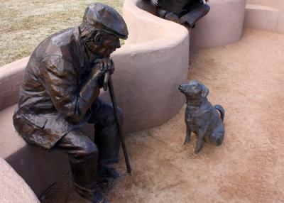 China Old Man And Dog Bronze Statue For Home Garden Public Decoration for sale