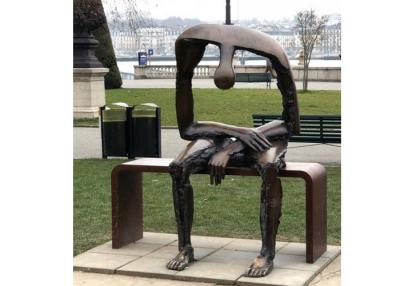 China Life Size Bronze Statue Garden Sitting On Bench Abstract Lonely Man Sculpture for sale