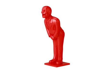 China Life Size Welcome Painted Metal Sculpture Red Bowing Man Fiberglass Sculpture for sale