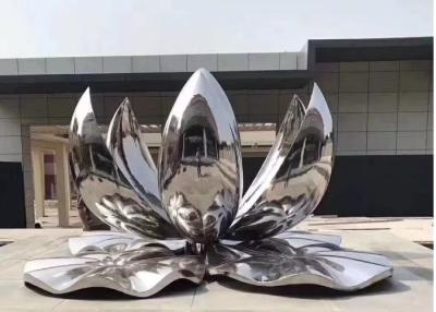 China Großer Polier- Edelstahl-Metall-Lotus-Blumen-Skulptur im Freien zu verkaufen