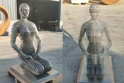 China Brushed Finish Stainless Steel Kneeling Woman Sculpture for sale