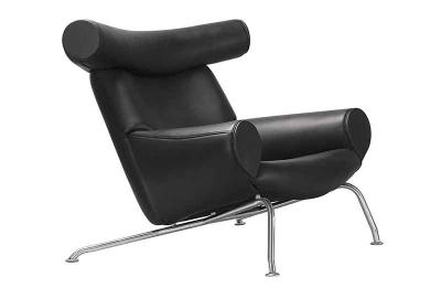 China Leather Wegner Ox Fiberglass Arm Chair Leisure EJ100 With Ottoman Metal Leg for sale