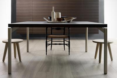 China Wood Top Rectangle Modern Dining Room Tables Stainless Steel European Design for sale
