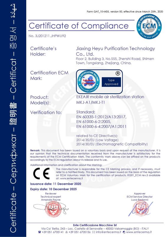 CE LVD EMC - Jiaxing Heyu Purification Technology Co., Ltd.