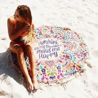 China New Beach Cover Up Round Tassel Cotton Pareo Beach Coverup Beach Mat Shawl Yoga Mat Letter Sarong Cloak Bathing Suit for sale