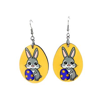 China Creative Easter Bunny Egg Sublimation MDF Blanks Oval Shape Earrings for sale