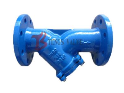 China GGG40 Ductile Iron DI Flanged Y Pattern Strainer Pn16 SS304 Screen Blue Epoxy Coating for sale
