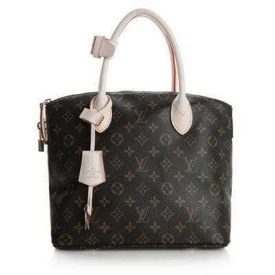 China Golden Brass LV Monogram Handbags Canvas Lockit PM with Oxidizing Leather Handle for Women for sale
