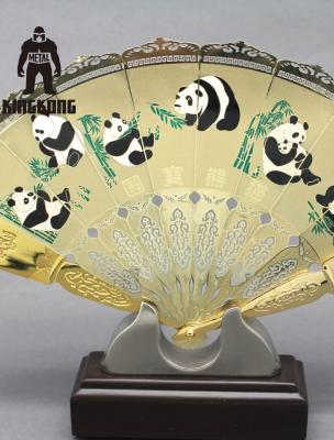 China Traditional Personal  Metal Folding Fan , Handmade Panda Bamboo  Metal Chinese Fan for sale