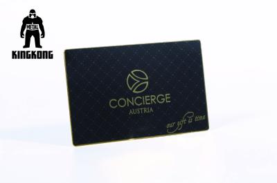 China Rectangle Metal Gold Medal / CR80 Plated Matte Black Business Card With Etching Logo for sale