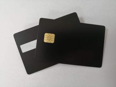 China SLE4428 Big Contact Chip Matte Black Metal Business Cards With 9mm Magnetic Stripe for sale