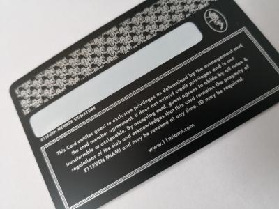 China Durable Matte Black Metal Business Cards With Silver Printing And Signature Panel for sale
