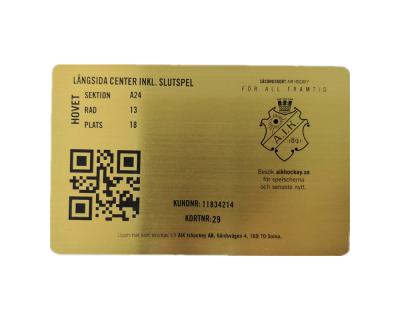 China Impresión negra de cobre amarillo del carnet de socio del metal del QR Code cepillada en venta
