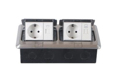 China Aluminium Alloy Panel RJ45 Duplex Floor Outlet With 2 Gang EU Socket And 2 Data Jack for sale