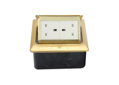 China Self Grounding Gold Color Double Floor Socket , 2 Gang Floor Outlet Of 13A UK Plug for sale