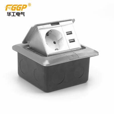 China Home Pop Up Floor Socket , Square Floor Mounted Power Sockets With 2 Usb for sale