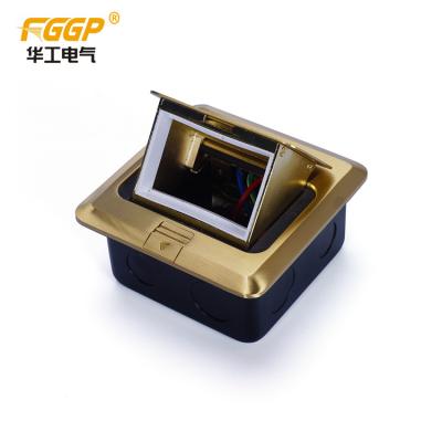 China Floor Mount Pop Up Power Socket Box Brushed Brass Finish Empty 3 Module for sale