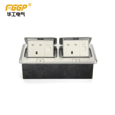 China BS Style Aluminum Alloy Pop Up Floor Socket Double Floor Mounted Power Outlet With RJ45 for sale