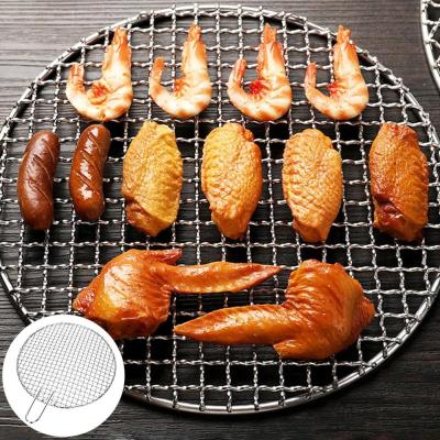 China 304 Stainless Steel Round Grill Net With Handle Barbecue BBQ Meshes Cooling Rack Steam Baking Rack Camping Outdoor Mesh for sale