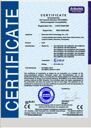 CE for vehicle DVRs - Shenzhen Okaf Technology Co., Ltd.