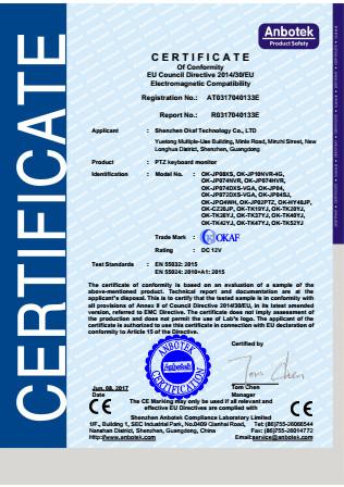 CE for keyboard monitors - Shenzhen Okaf Technology Co., Ltd.