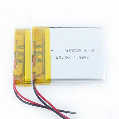 China 300 Times 3.7V 500mAh Flat Lithium Polymer Battery 503035 38*30*5.0mm for sale