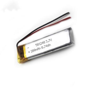China 501240 Mini Flat Lithium Polymer Battery 3.7v 200mAh Rechargeable Battery 051240 for sale