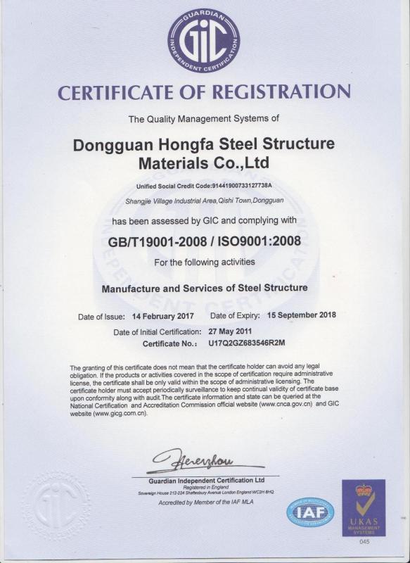ISO 9001:2008 - Hongfa Steel Structure Mats. Co., Ltd.