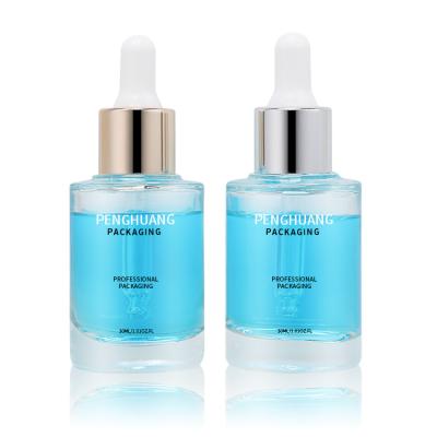 中国 Round Massage Oil Glass Dropper Bottle Serum Pipette 30ml Clear Glass Face Skincare Bottle 販売のため