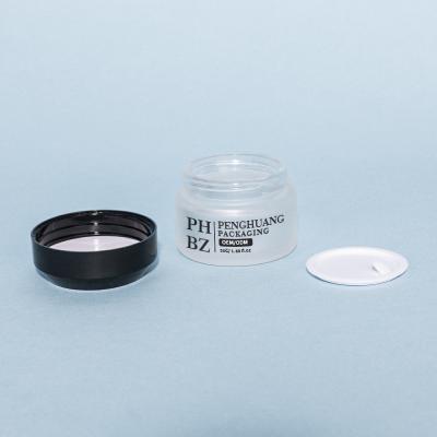 China 5-100g Matte Glass Cosmetic Jar Round Bottom Face Cream Jar With white Lid for sale