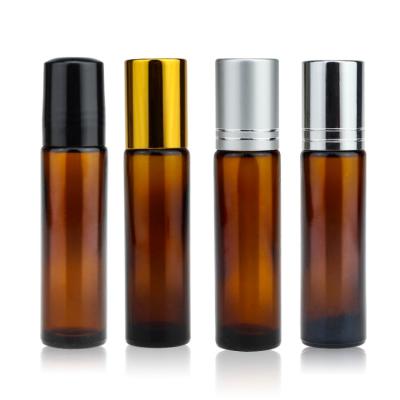 China 10ml Amber Glass Roll On Bottles With Aluminum Plastic Cap for sale