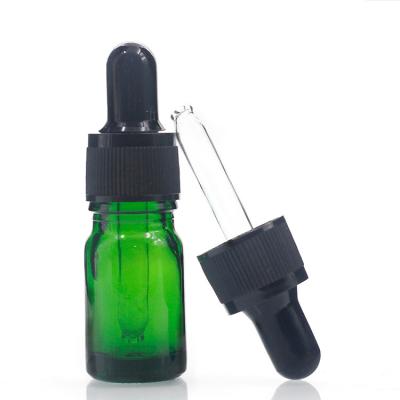 China Cosmetic Liquid Small Green Glass Bottle 5ml Essential Oil Bottles With Dropper for sale