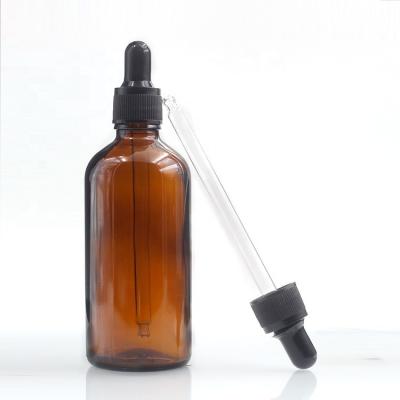 China 100ml Empty Amber Oil Dropper Glass Bottle With Childproof Cap for sale