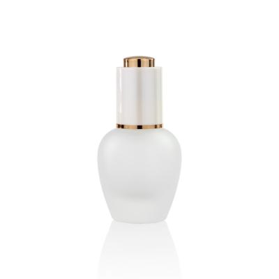 China Newest Design 30ml Round Frosted Glass Face Serum Bottle With Luxury Aluminum Lid Cherry Shape Skincare Serum Bottle OEM for sale