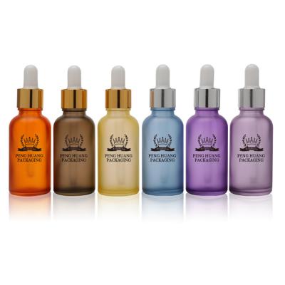 China New Popular Colored Matte Glass Dropper Bottles 30ml 50ml Frosted Glass Serum Bottle for sale