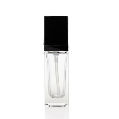 China Clear Frosted Liquid Foundation Bottles 30ml Logo Print Square Shaped for sale
