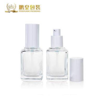 China Clear 60ml Liquid Foundation Bottles Square Glass Pump Bottles for sale