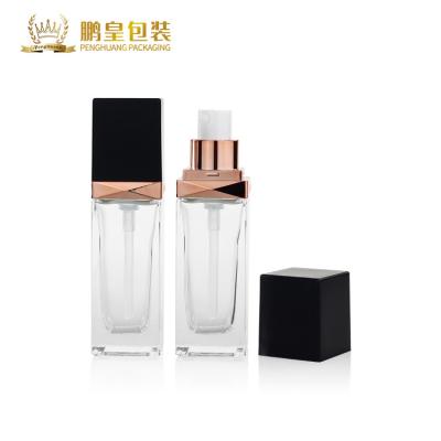 China Custom  Cosmetic Packaging 30ml Square Clear Frosted Empty Foundation Glass Bottle F143-Foundation Bottle for sale