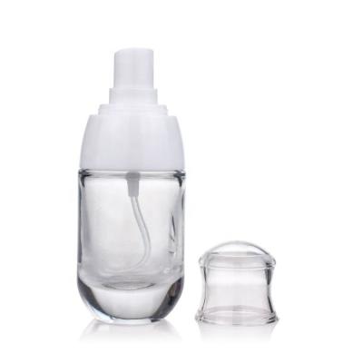 China China Empty Clear 30ml Glass Liquid Foundation Bottle With White Pump F139 Popular Shape Makeup for sale