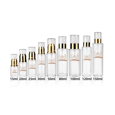China Clear Sprayer Pump Lotion Glass Bottles 15ml 100ml 150ml With Cap for sale